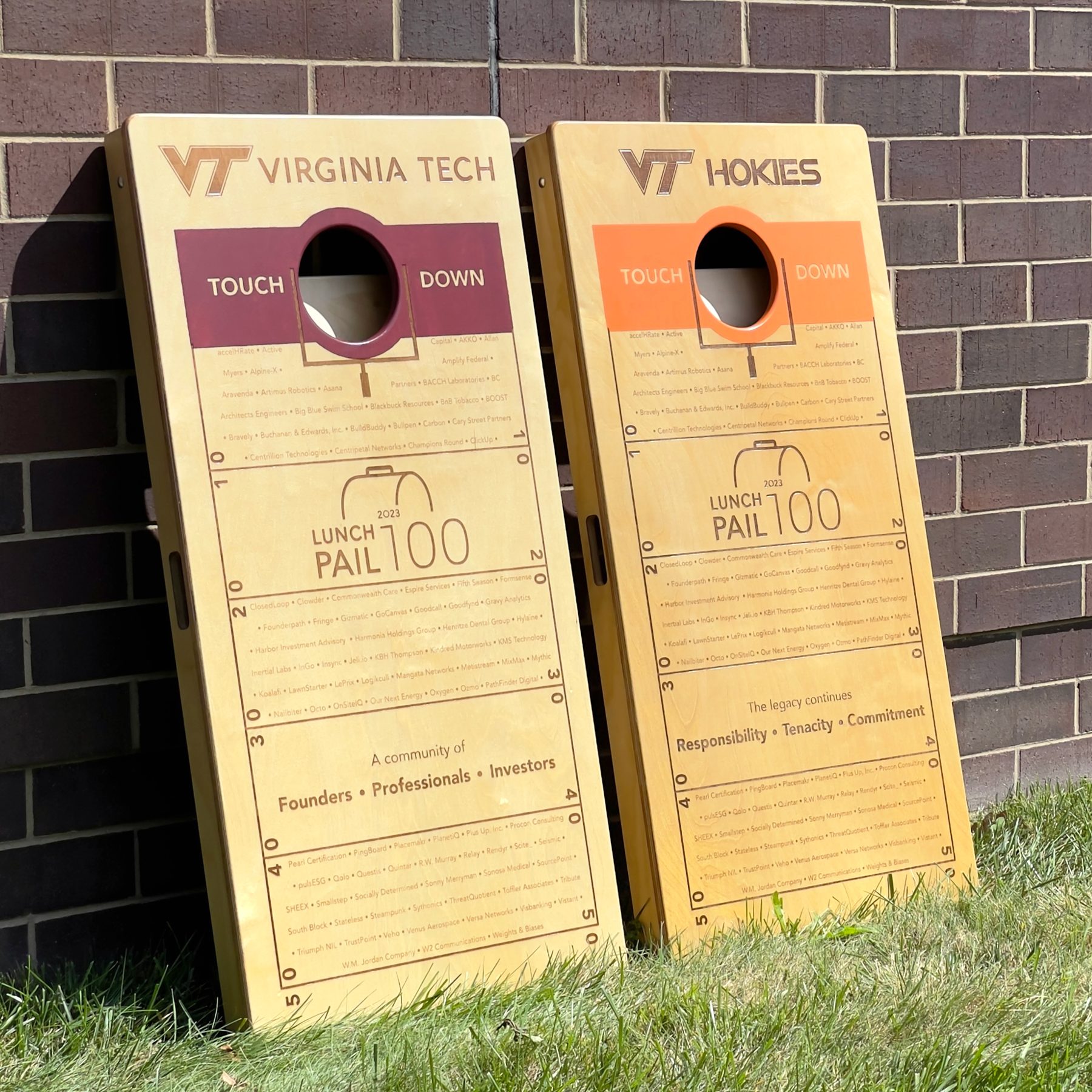 Engraved Virginia Tech cornhole boards