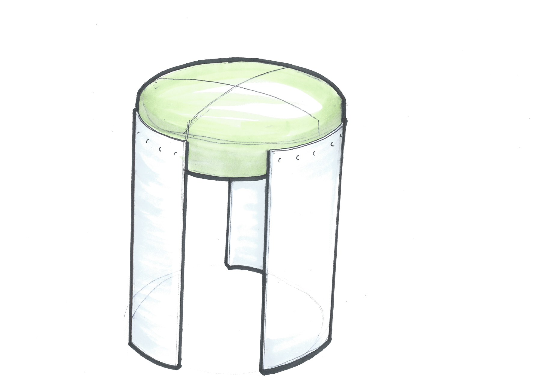 Digital sketch of a round stool with a green seat
