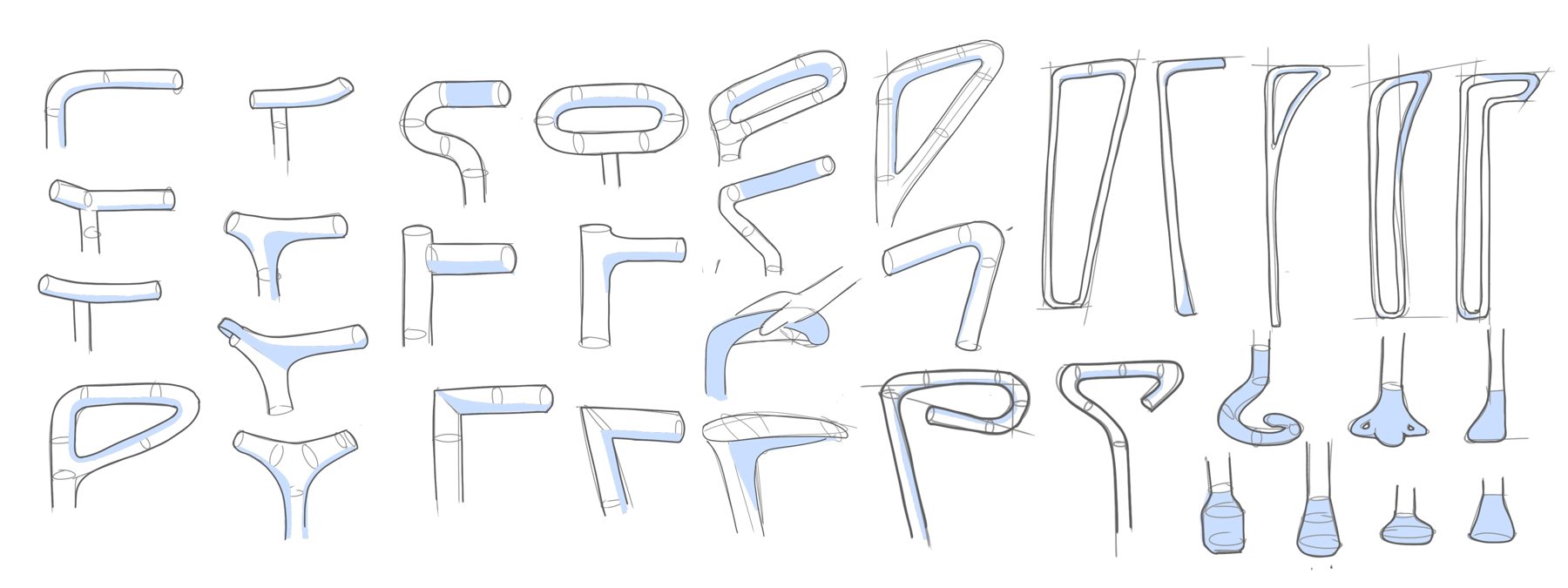 Handle, profile and foot sketches